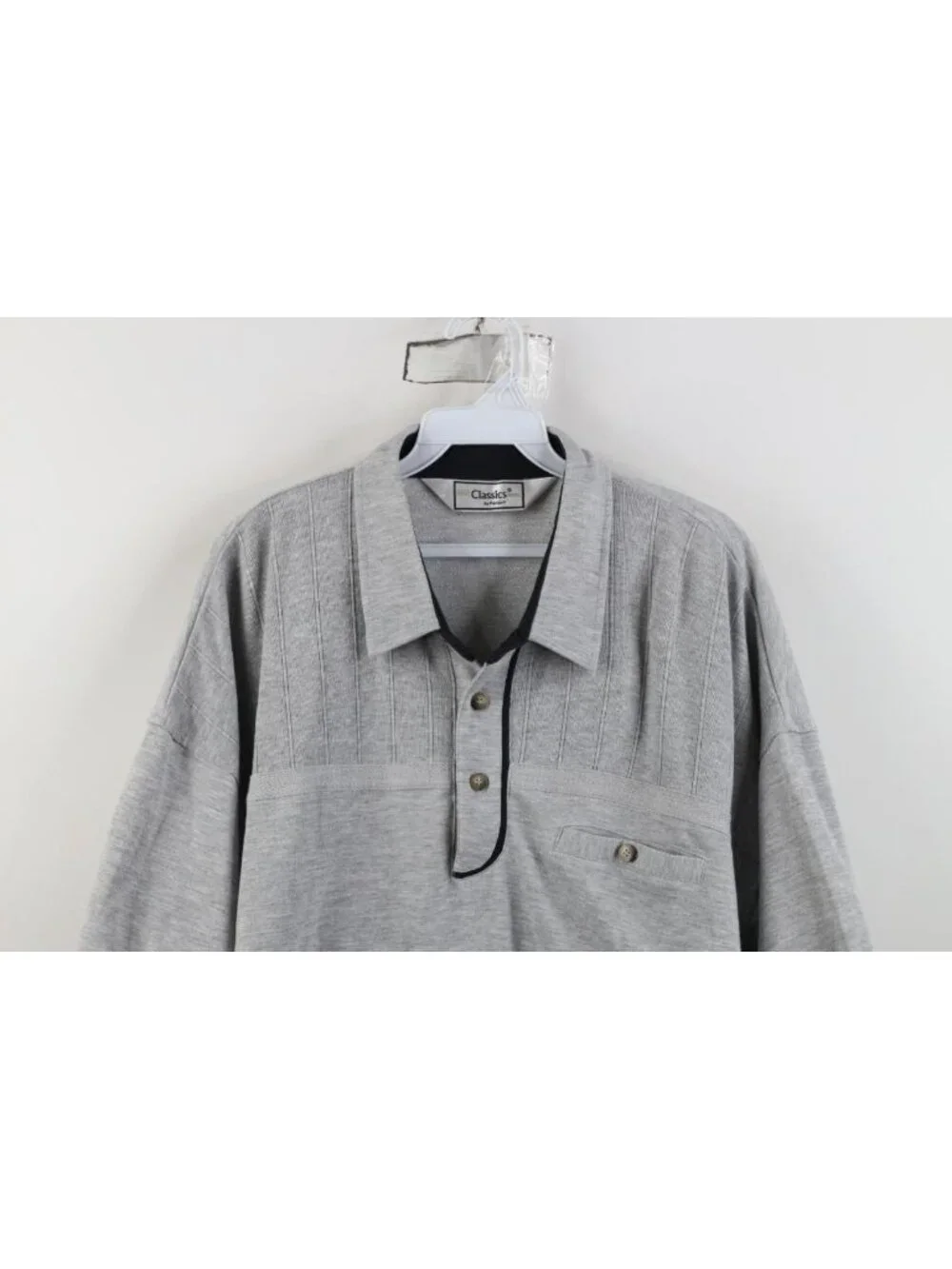 Vintage 90s Streetwear Mens 2XL XXL Striped Knit Pullover Golf Polo Shirt Gray